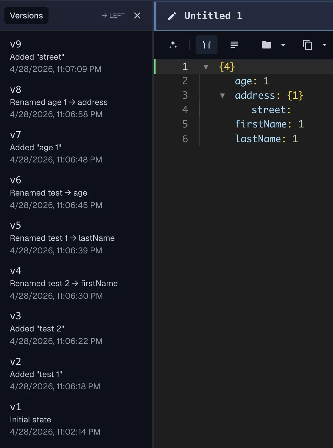 Version history list with Update available indicator